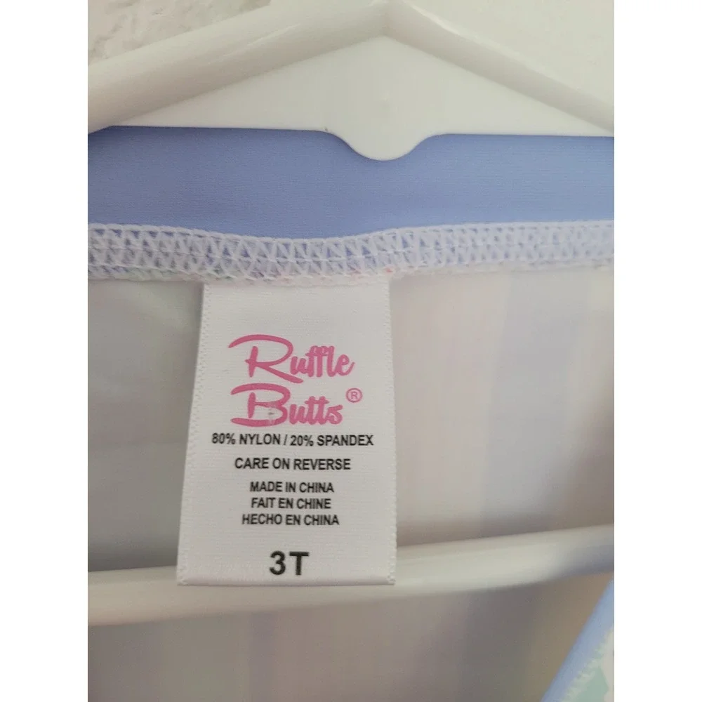 Ruffle‎ Butts Toddler Girls 3T Rash Guard Long Sleeve Stripe Ruffle Swim Top #2